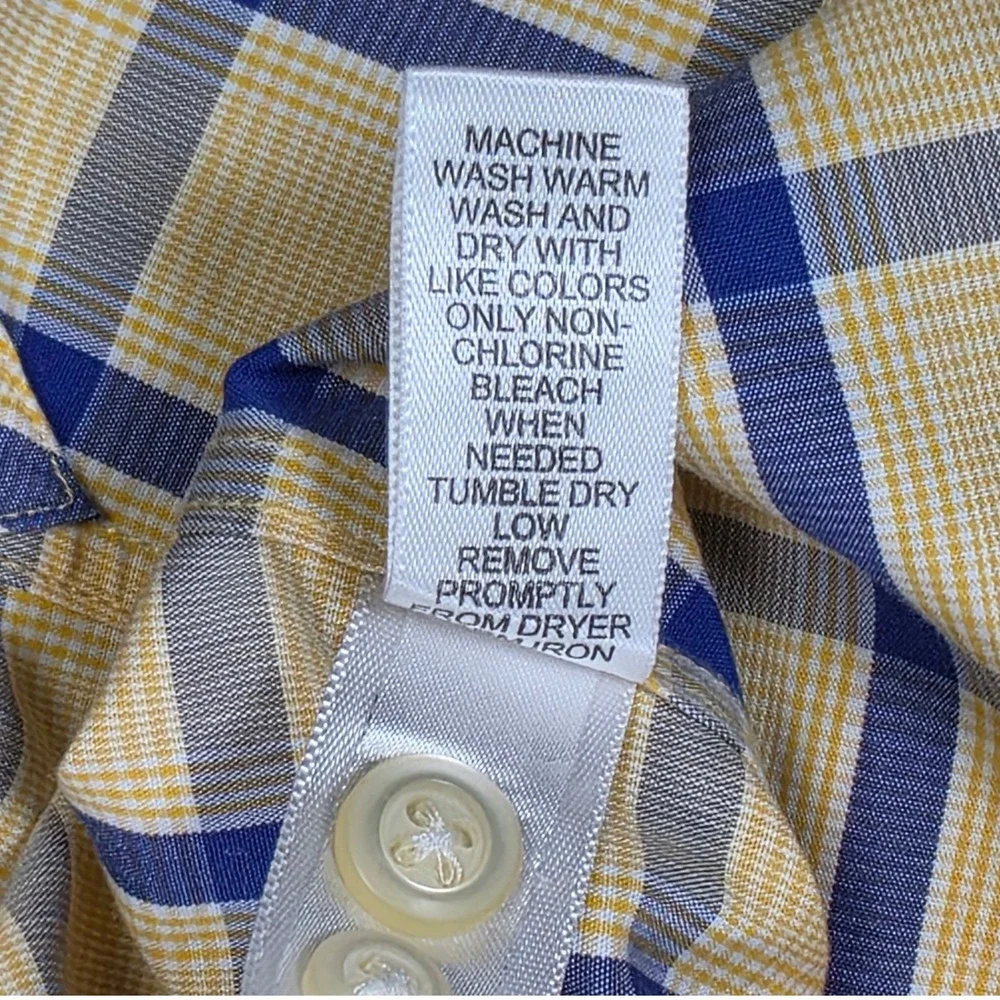 Banana Republic Plaid Classic Fit Shirt Men's Size L Yellow Blue Non-Iron Cotton